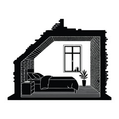 Exposed brick loft bedroom Vector, Silhouette, Illustration © MdAkram