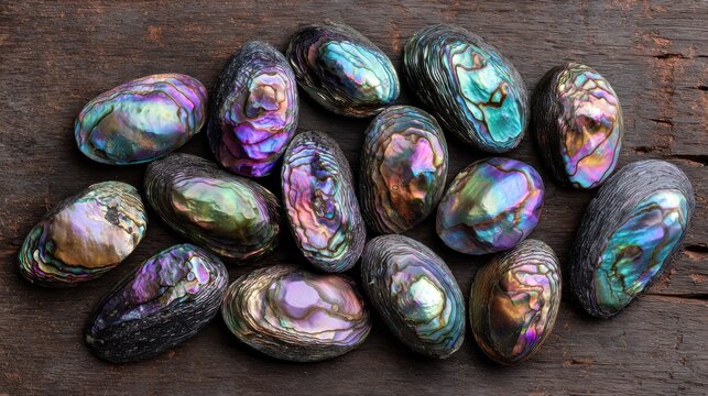 Collection of smooth iridescent abalone shell fragments