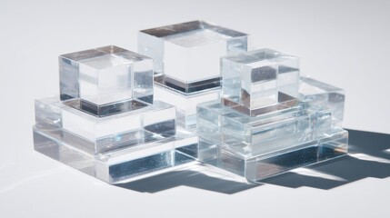 Fototapeta premium Clear acrylic cubes stacked in geometric formations