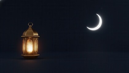 a minimal Eid background with a single glowing lantern and crescent moon on a dark background.