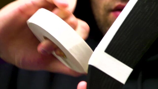 Hockey player taping stick before game