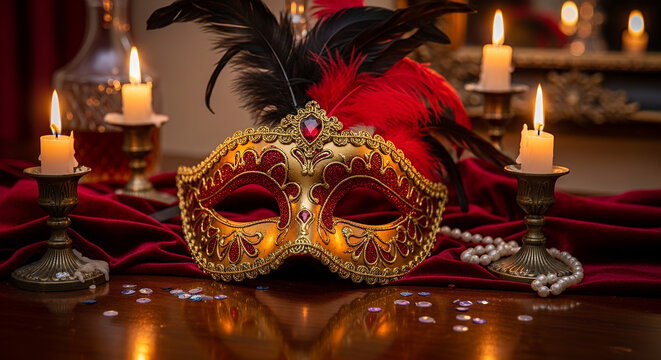 Masked woman with mystery and elegance at a midnight masquerade	