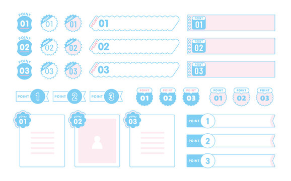 Pastel Blue Step Point Badges and Ribbon Labels Set &ndash; Numbered UI Elements for Web Design, LP Sections, Step Guide and Highlight Headings Vector Collection