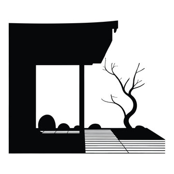 Zen garden patio Vector, Silhouette, Illustration