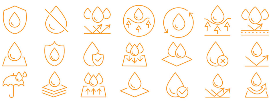 waterproof water resistant materials vector linear icons set