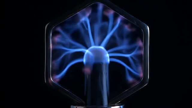 Blue Plasma Ball Sphere With Electrical Arcs Energy Display Dark Background