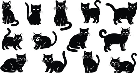 Black kitty silhouette graphic collection with poses © Husmath