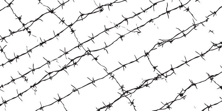 Black barbed wire fence pattern on white background