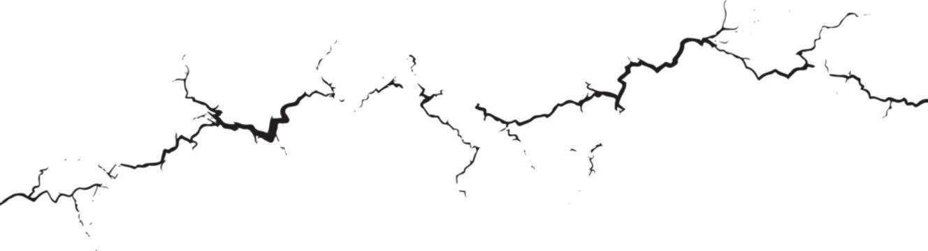 Black jagged crack line on white background fissure