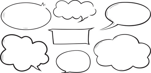 Fototapeta premium Collection of seven hand drawn speech bubbles and thought clouds