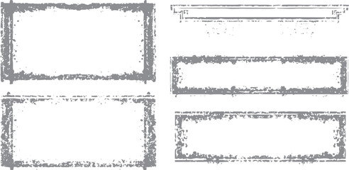 Fototapeta premium Four grey distressed rectangular frames on white background
