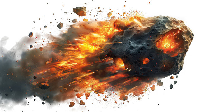 Asteroid impact, explosion with fire and debris,, asteroid, space, impact isolated on transparent background