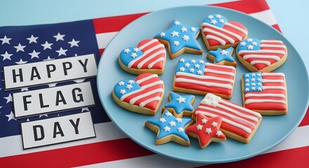 Obraz premium Flag day celebration with patriotic american cookies and decorations