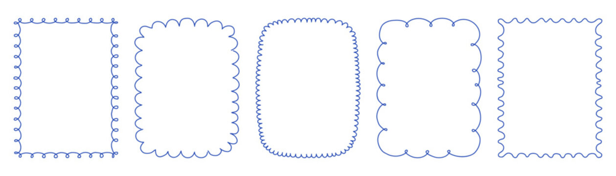 Hand drawn doodle frames collection with playful scalloped borders and simple outline shapes. Minimal decorative frames perfect for invitations, greeting cards, labels, posters, scrapbooking, statione