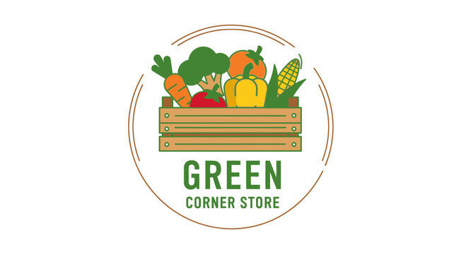 Green Corner Store Vegetable Logo Design.