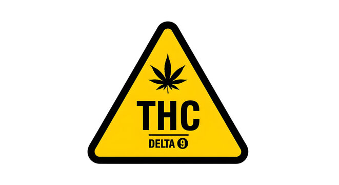 Yellow triangular safety sign indicating the presence of delta nine tetrahydrocannabinol