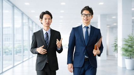 Fototapeta premium 会話をしながら歩くビジネスパーソン, Businesspeople walking and talking