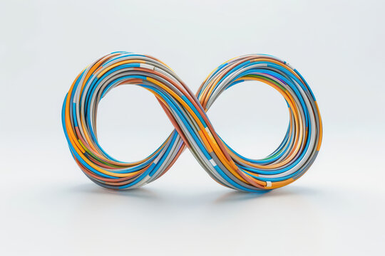 Realistic visualization of a never-ending loop made of multi-colored cables for connectivity generative AI