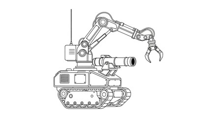 Obraz premium Robotic Arm on Tank Tracks with Claw, Futuristic Military or Industrial Machine
