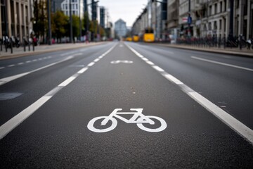 Obraz premium Empty Bike Lane Without Cyclists in Urban Environment