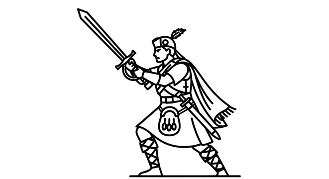 Scottish Highlander Warrior with Claymore Sword, Traditional Kilt and Sporran