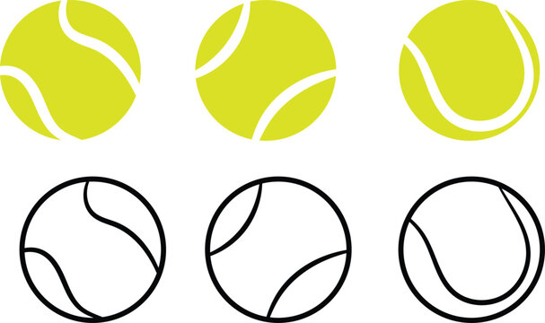 A vector icon set of tennis and  padel  balls, showcasing both filled and outline styles for sports design. Eps 10