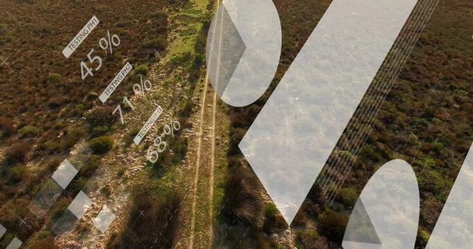 Flying camera following dirt track while HUD graphics appearing from left to display route data