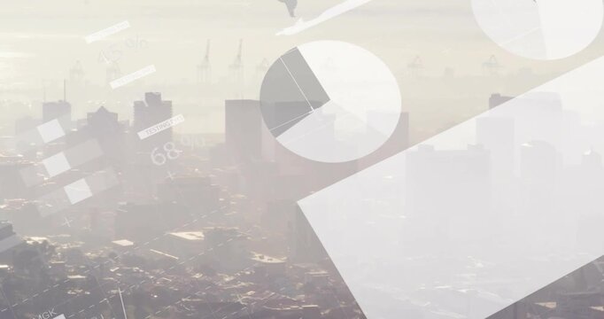 On data update HUD-style graphics sliding over city skyline, presenting live analytics insights