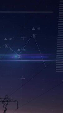 Animating central HUD at dusk, lens flare causing graph tracing, tower fading, white panel sliding