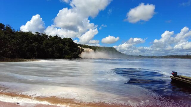 Canaima Lagoon Beach and Salto Hacha Waterfall Canaima National Park Venezuela