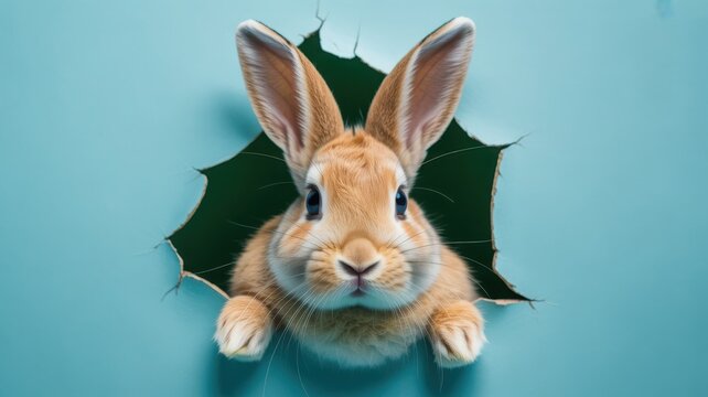 Rabbit emerging from a torn paper background