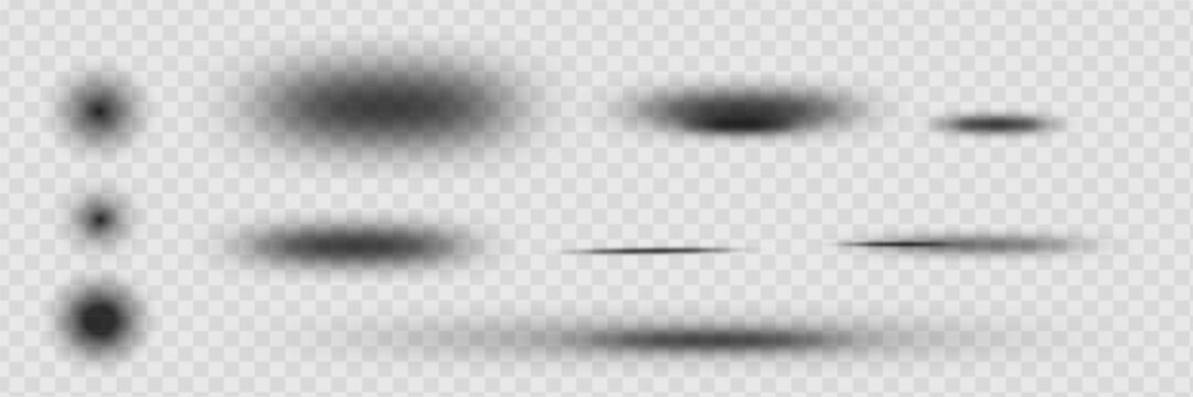 Vector shadows isolated. Set of round and square shadow effects.