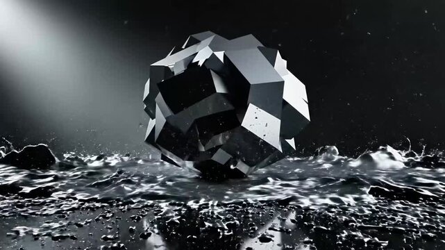 A monochromatic close-up of melting ice on a dark surface with ripples