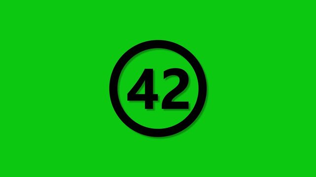 Large black number 42 centered on bright green background circular border conceptual math science 42 answer symbol