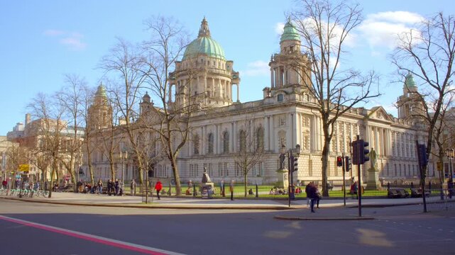 4K 30FPS timelapse of Belfast City Hall in Belfast, Northern Ireland on a bright sunny day. Produced with Rec709 color.