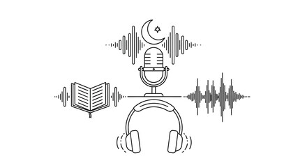Voice Podcast Microphone with Audio Waveform Recording Concept