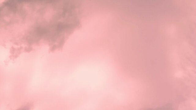 Amazing smoke powder pink sky in sunlight fluffy clouds sun airplane window view, aerial drone view, time lapse, slow motion. Colorful smoky sky with cloud 4K, cloudy atmosphere.