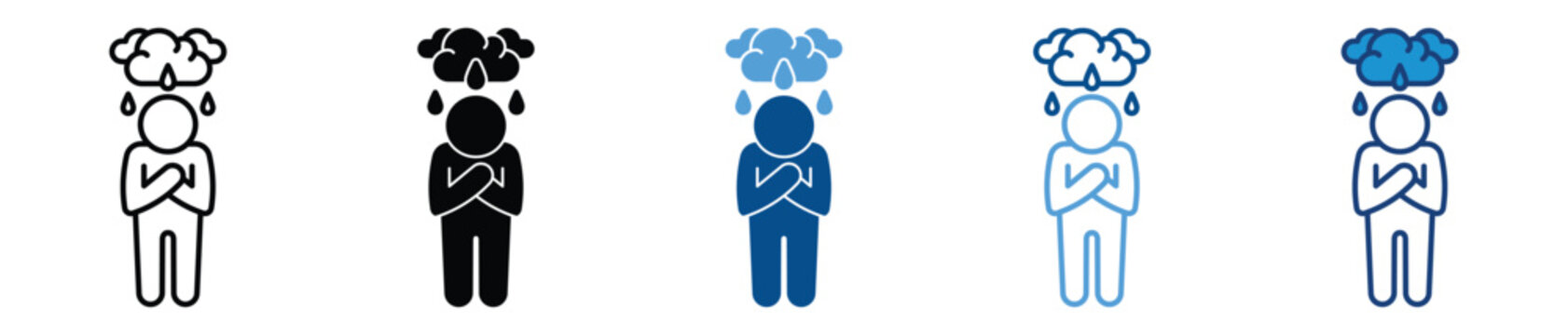 Sad emotion icon set in multiple style collection