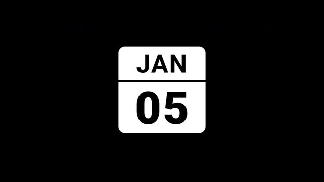 Animated Calendar Icon January 5th Date White Isolated On Black Background