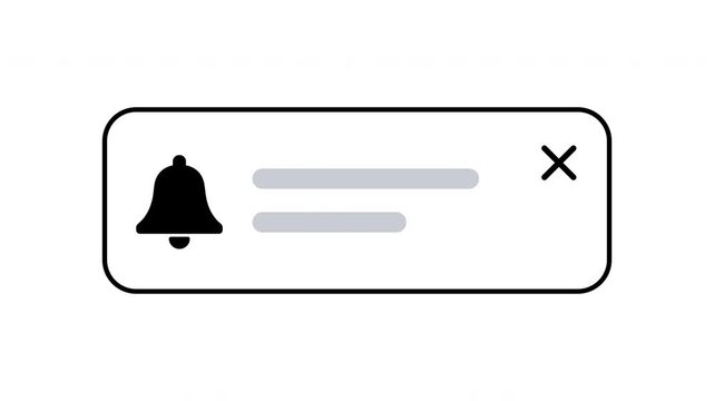 Animated Notification Popup UI with Bell Icon and Close Button on Transparent Background