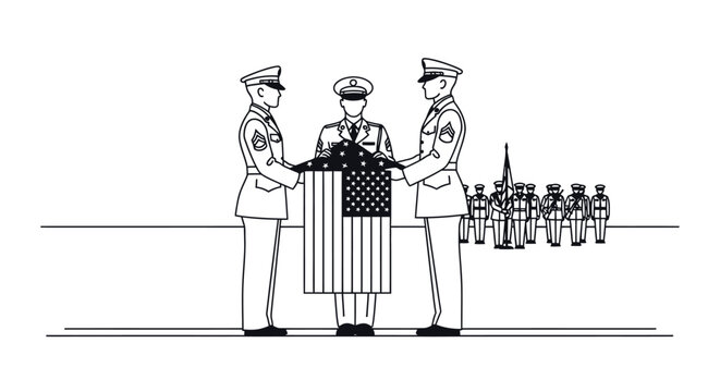 Military Honor Guard Folds American Flag with Honor Guard and Soldiers in Background