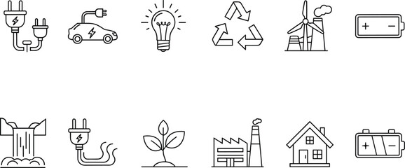 Fototapeta premium Illustrations of various renewable energy sources and power concepts