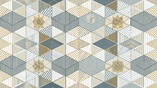 Modern Abstract Geometric Pattern with Gold and Teal Accents