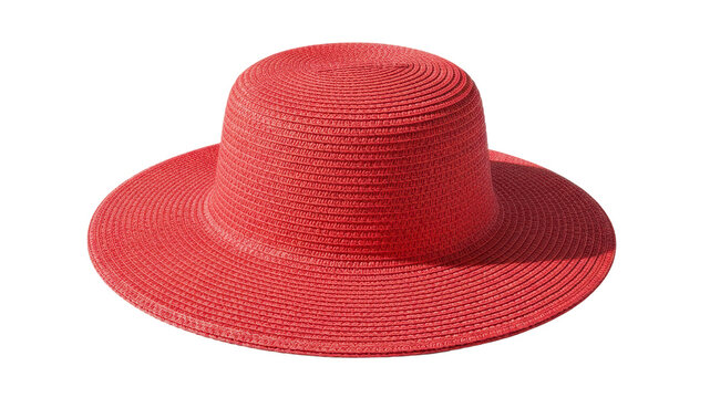 Red woven sun hat isolated on white background