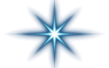 Obraz premium Sharp Blue Eight-Point Starburst Light Effect with Defined Radial Rays on White Background for Impactful Visuals
