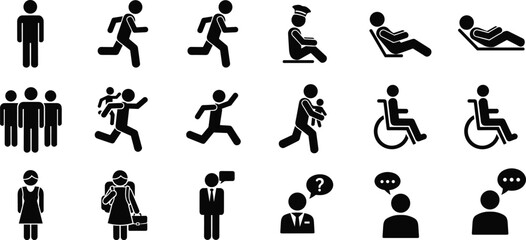 Obraz premium Collection of diverse icons depicting various human activities and conditions