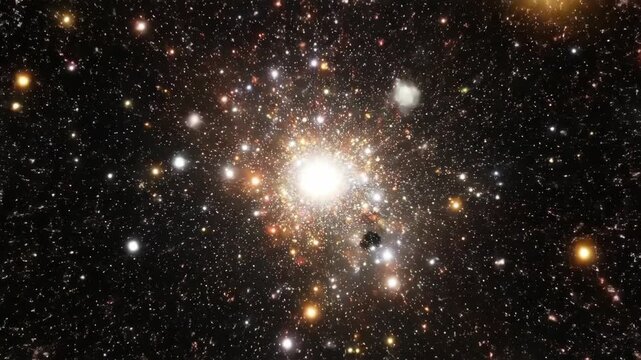 Globular cluster of stars in deep space against a starry background
