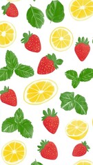 Naklejka premium Vibrant seam of fresh strawberries and zesty lemons bursting with summer colors and flavors.
