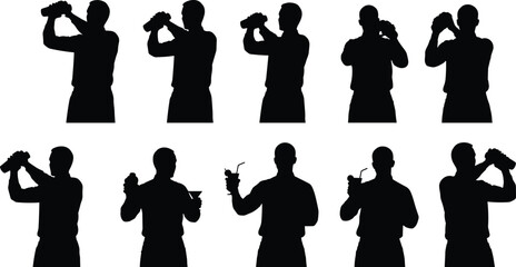 Sequential silhouettes of a person using different handheld devices and glasses © Joynal