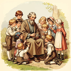 Obraz premium Jesus Teaching Children in Park